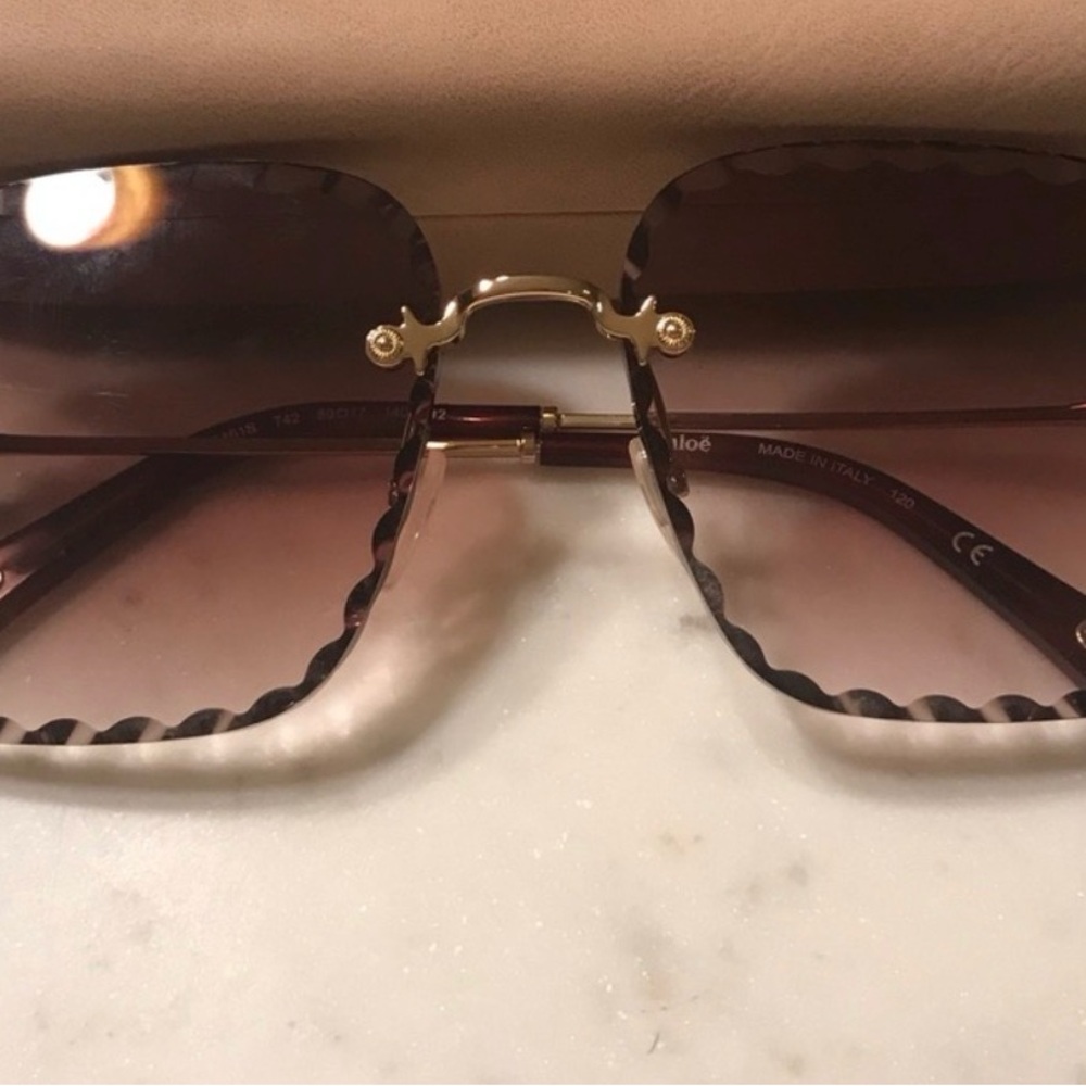 Chloe Gold and Brown Scalloped Sunglasses